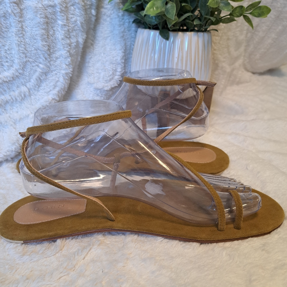 Doen Bare Sandals Strappy Leather Flat Toe Strap Minimalist Oak Tan Sz  41/ 10.5 - Picture 11 of 15